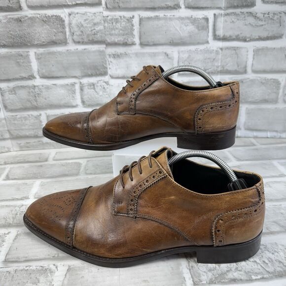 Duca Vero Cuoio Men's 44-11.5 US Brown Leather Cap Toe Dress Lace Up Oxfords - Picture 3 of 8